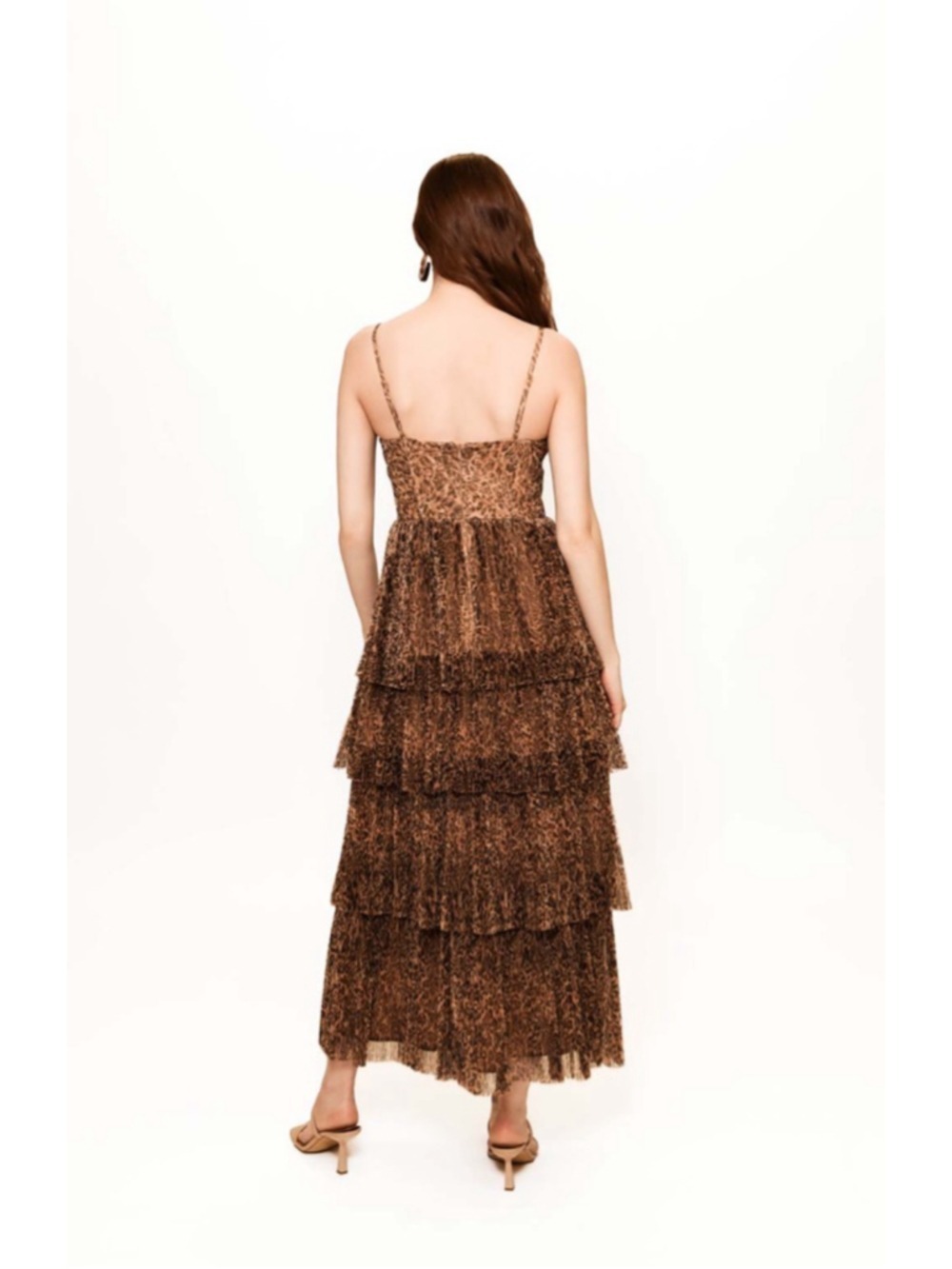 Women's Hutch Brown Black Leopard Print Tiered Midi Dress Size 4 - Picture 2 of 8